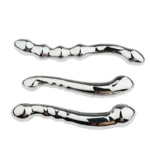 Weighted stainless steel dual-end wand with curved design for adult pleasure.