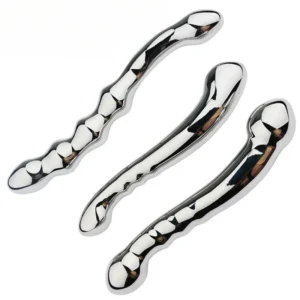 Online MK Adult Sex Toy Store Weighted Stainless Steel Dildo Curved Dual End Wand 8 Weighted stainless steel dual-end wand with curved design for adult pleasure.