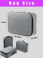 Gray sex toy storage bag with organizer pockets and handle for discreet storage.