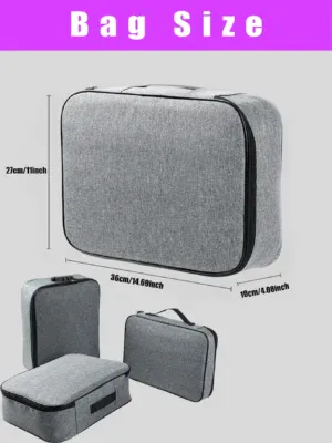 Gray sex toy storage bag with organizer pockets and handle for discreet storage.