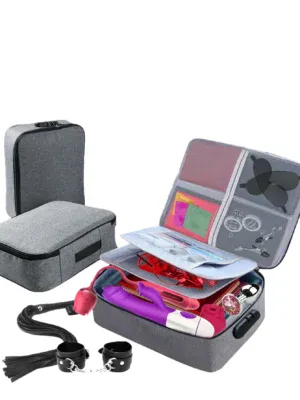 Estuche compacto para guardar juguetes sexuales con bolsillos organizadores y accesorios..