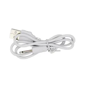 White USB vibrator charger cable with round charging plug for MK sex toys.