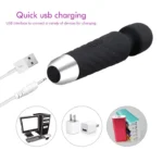 White USB vibrator charger cable with round charging plug for device charging.